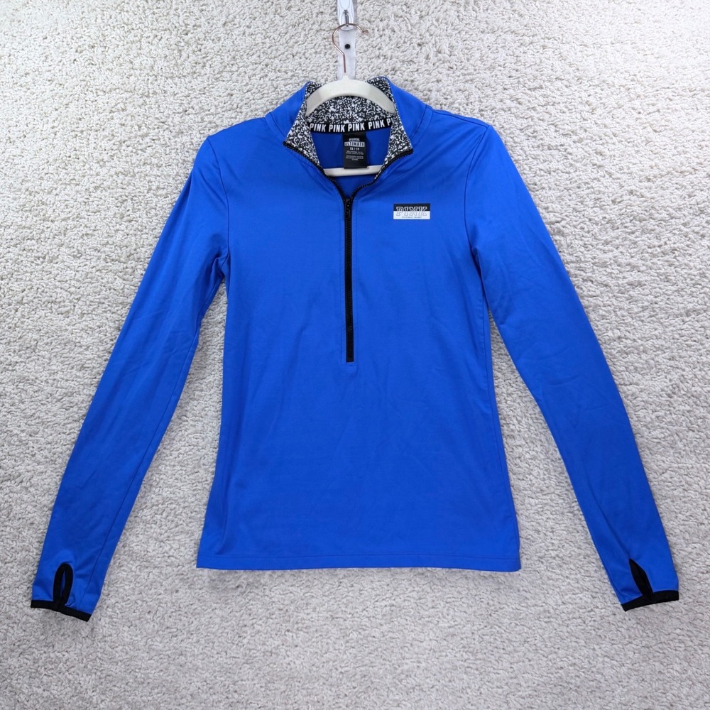 Womens XS PINK Victoria's Secret Pullover Blue Quarter Zip Athletic Gym Top